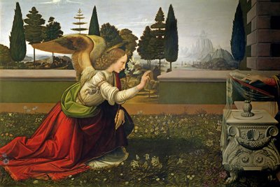 Angel Gabriel, from the Annunciation, 1472-75 (detail) (post-restoration) by Leonardo da Vinci